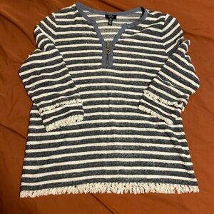 Jones New York Navy and White Striped Sweater
